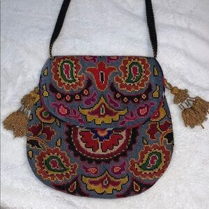Vibrant Red and Yellow Crossbody Bag with Bohemian Flair